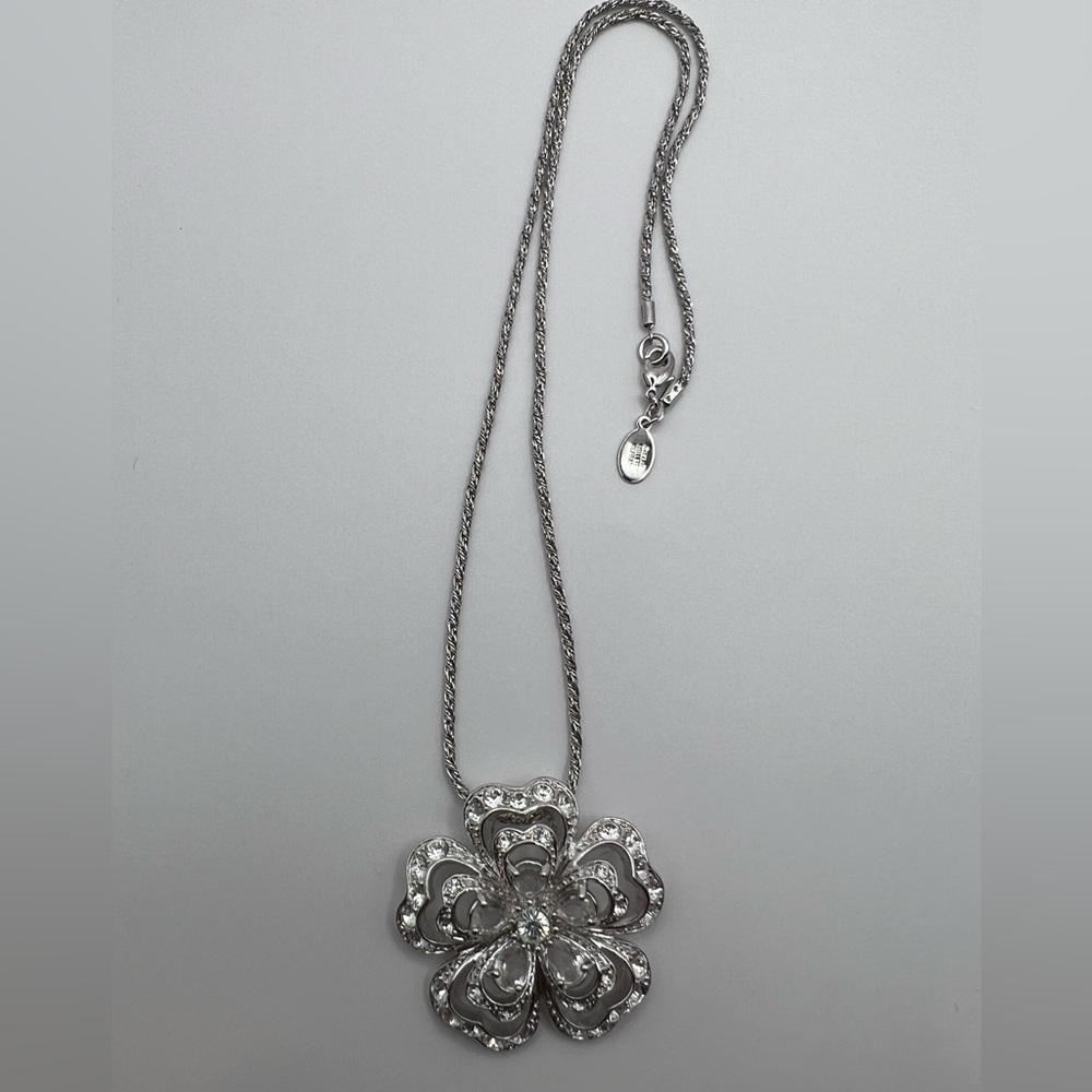 Crystal Silvertone Flower Slide Pendant w.Chain